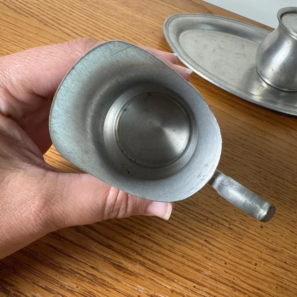 Web Pewter‎ Early American Creamer Sugar Bowl and Oval Tray Set 3 Piece Vintage